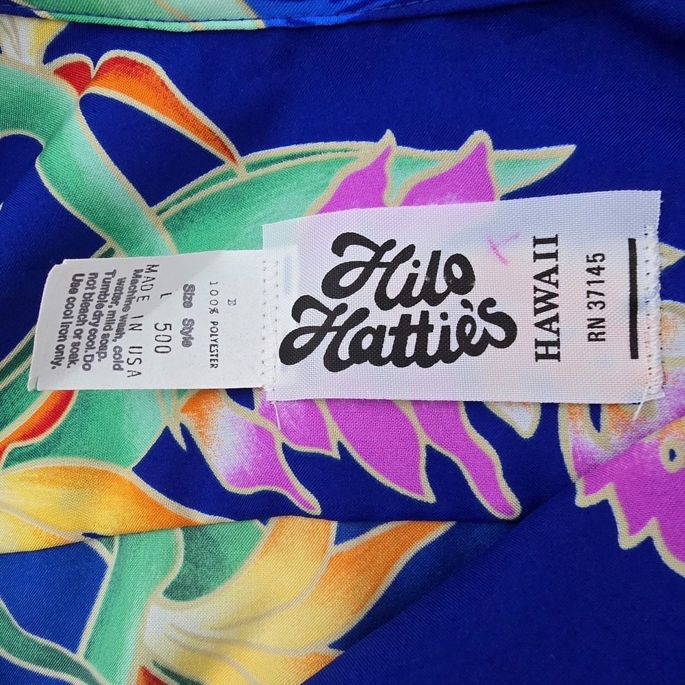 Vintage‎ 70s 80s Hilo Hattie Mens Shirt Large Polyester Hawaiian Button Paradise - Picture 5 of 7